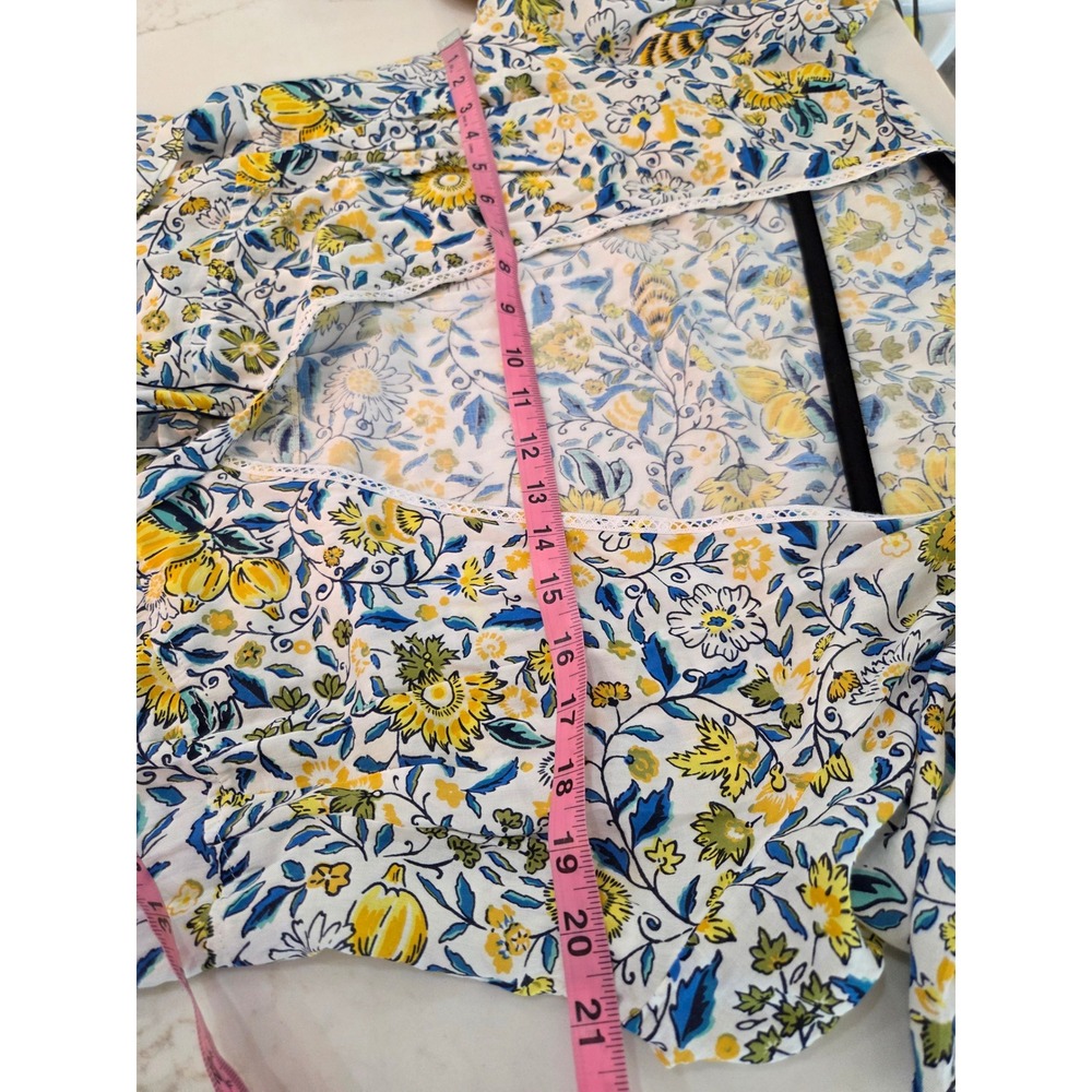 Poupette St Barth Joe Wrap Maxi Dress M Blue Yellow Sunflower Ruffle Resortwear - Picture 9 of 12
